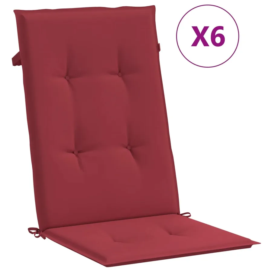 Coussins de chaise de jardin à dossier haut lot de 6 bordeaux - 2