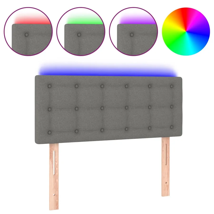 Tête de lit à LED Gris foncé 100x5x78/88 cm Tissu - 2