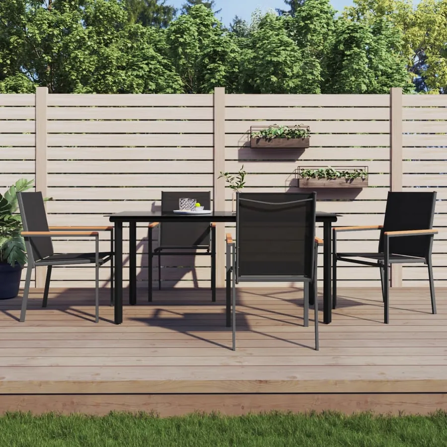 Ensemble à manger de jardin 5 pcs noir textilène et acier