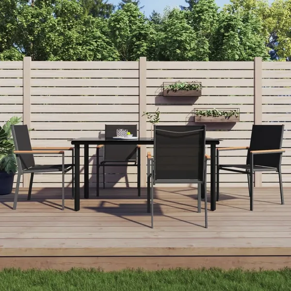 Ensemble à manger de jardin 5 pcs noir textilène et acier