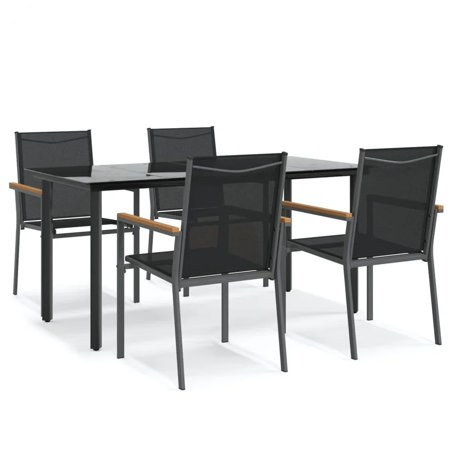 Ensemble à manger de jardin 5 pcs noir textilène et acier - 2