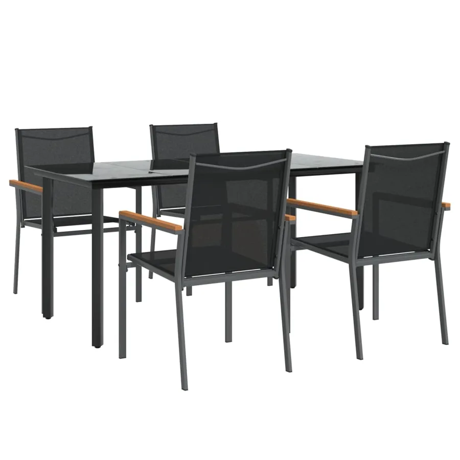 Ensemble à manger de jardin 5 pcs noir textilène et acier - 3
