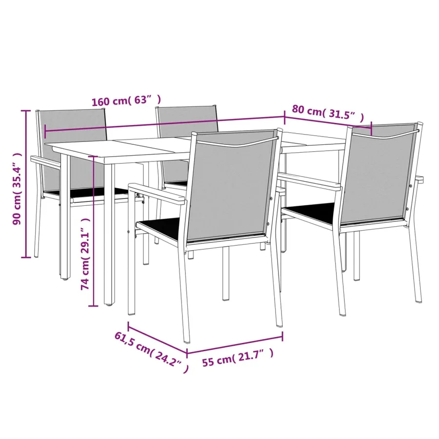 Ensemble à manger de jardin 5 pcs noir textilène et acier - 9