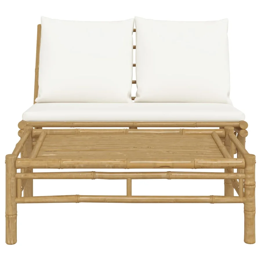 Salon de jardin 2 pcs avec coussins blanc crème bambou - 3