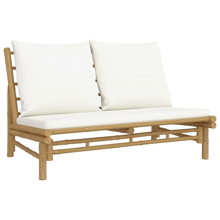 Salon de jardin 2 pcs avec coussins blanc crème bambou - 5