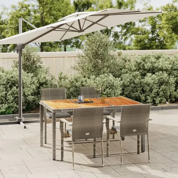 Ensemble à manger de jardin 5 pcs coussins gris résine tressée