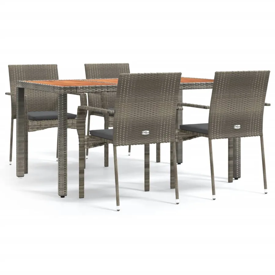 Ensemble à manger de jardin 5 pcs coussins gris résine tressée - 2