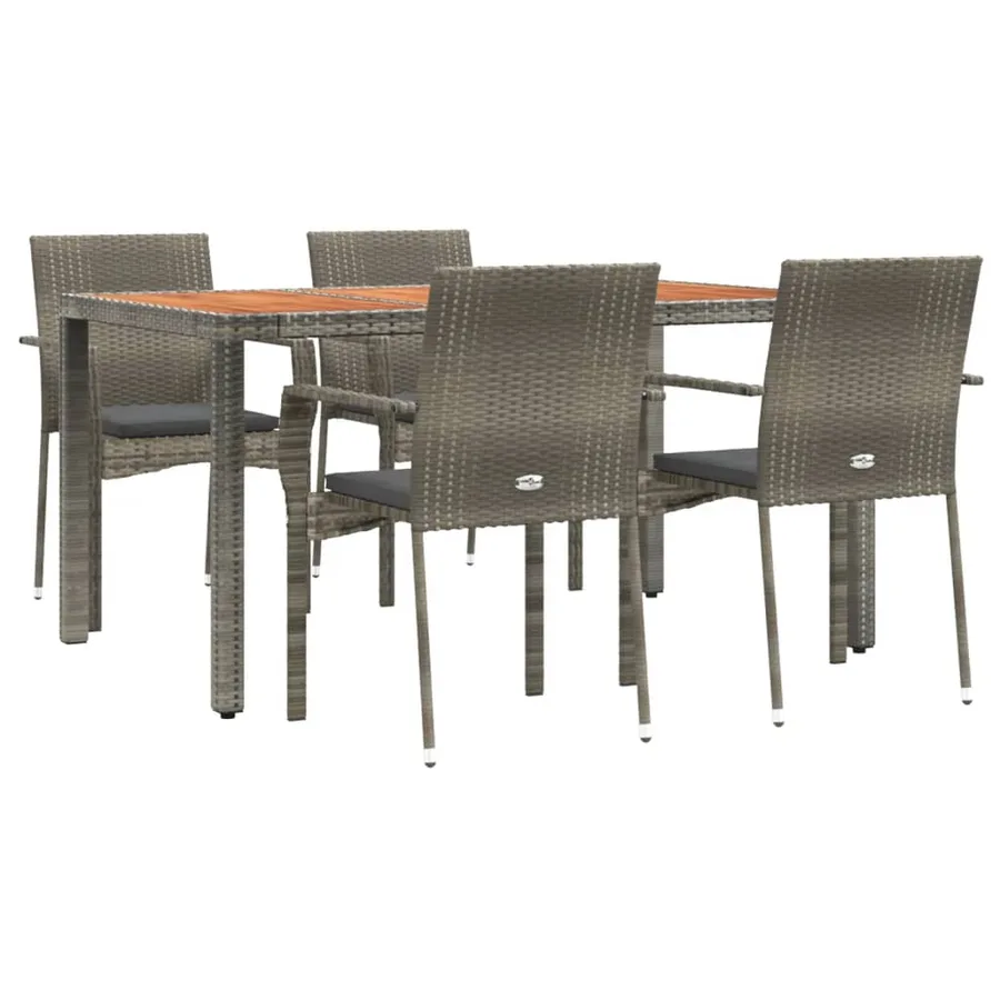 Ensemble à manger de jardin 5 pcs coussins gris résine tressée - 3