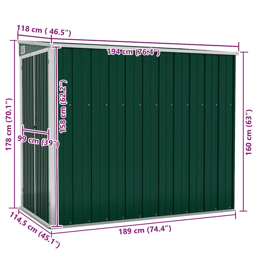 Abri de jardin mural Vert 118x194x178 cm Métal galvanisé - 7