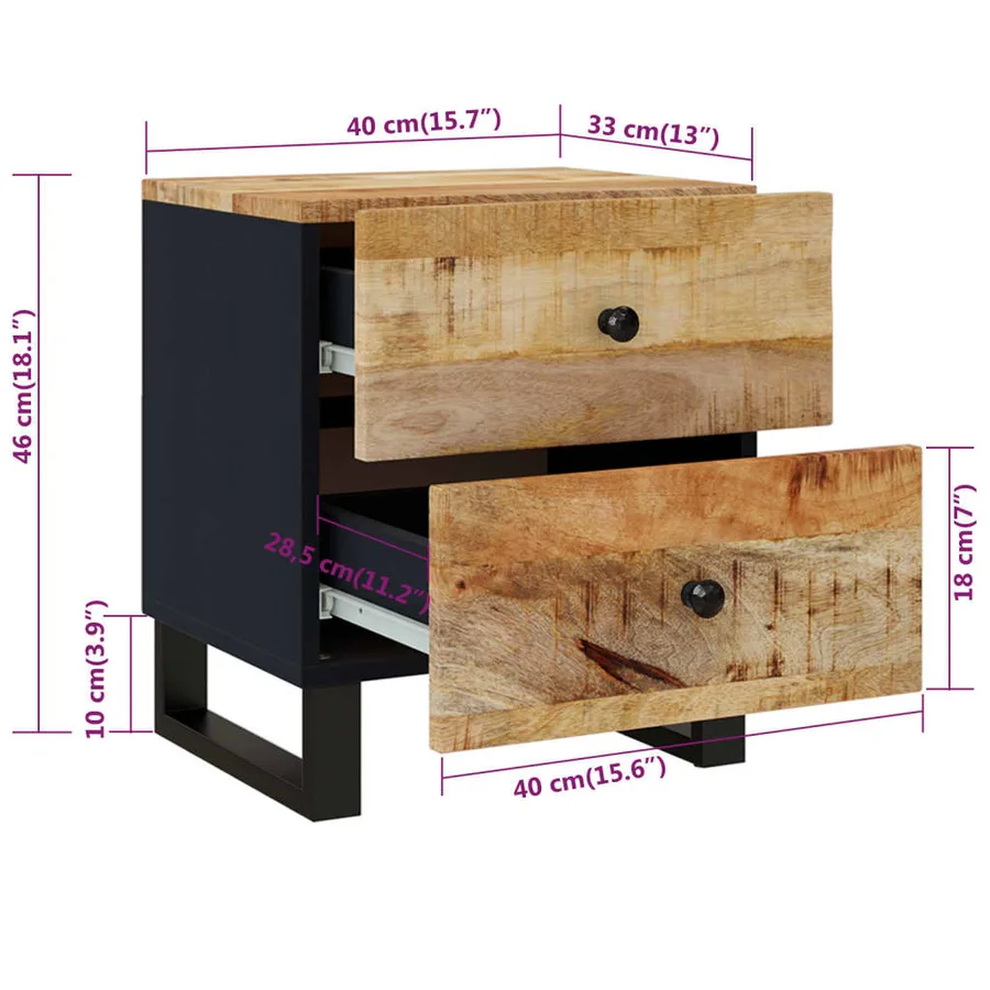 Tables de chevet 2 pcs 40x33x46 cm Bois de manguier solide - 13