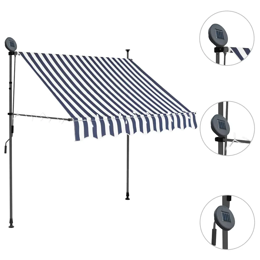 Auvent manuel rétractable avec LED 150 cm Bleu et blanc - 3