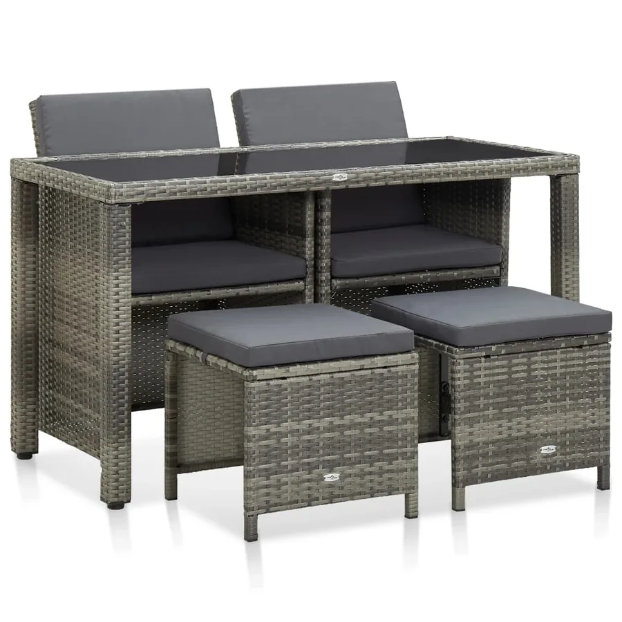 Ensemble à manger d'extérieur 5pcs coussins résine tressée gris