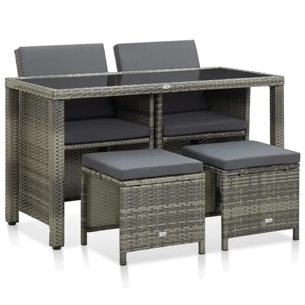 Ensemble à manger d'extérieur 5pcs coussins résine tressée gris