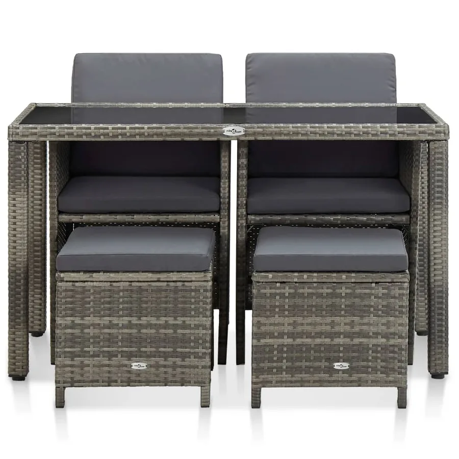 Ensemble à manger d'extérieur 5pcs coussins résine tressée gris - 2