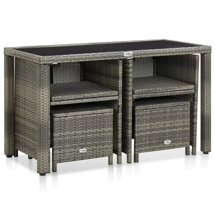 Ensemble à manger d'extérieur 5pcs coussins résine tressée gris - 3
