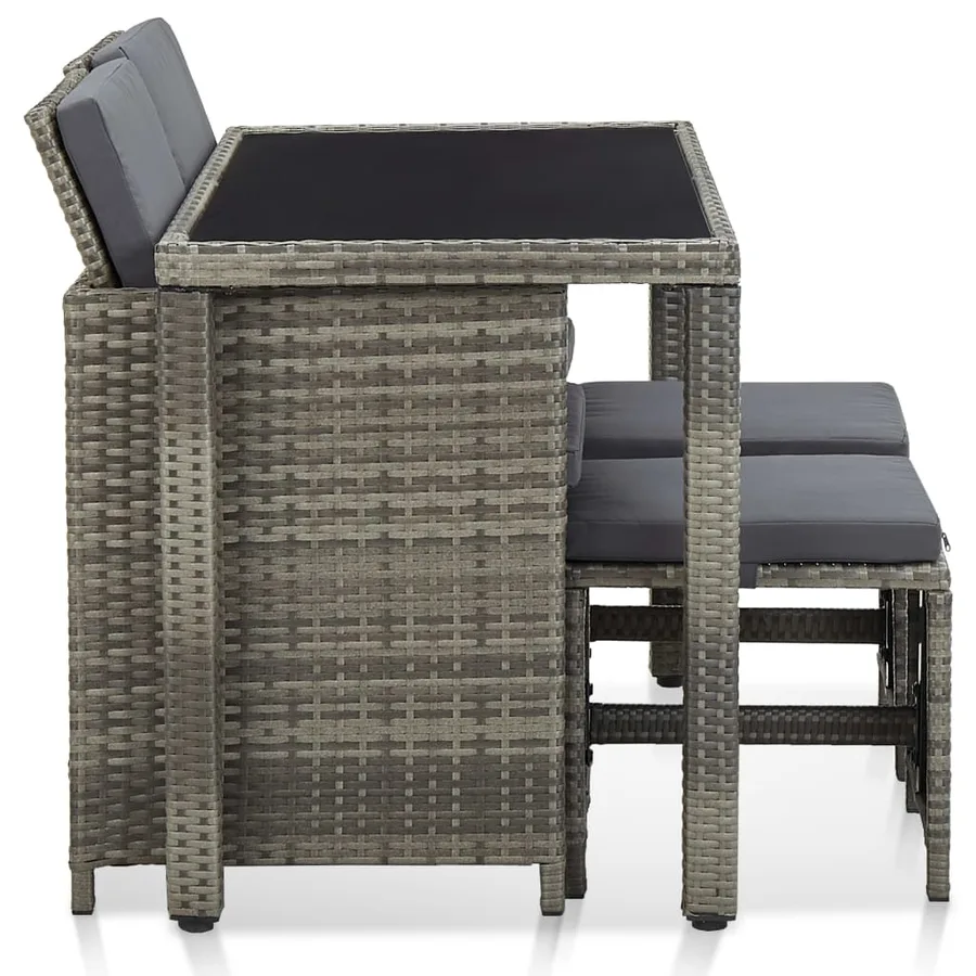Ensemble à manger d'extérieur 5pcs coussins résine tressée gris - 4