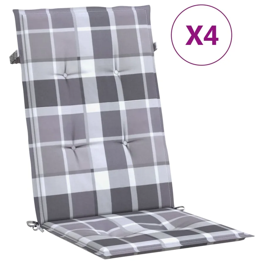 Coussins de chaise jardin à dossier haut lot de 4 carreaux gris - 2