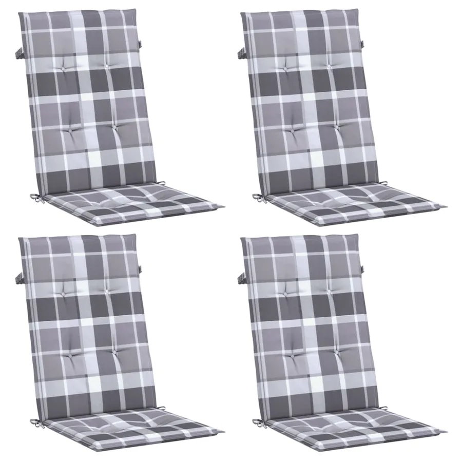 Coussins de chaise jardin à dossier haut lot de 4 carreaux gris - 3