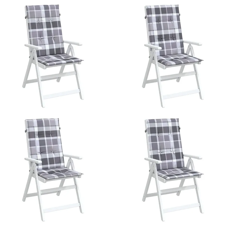 Coussins de chaise jardin à dossier haut lot de 4 carreaux gris - 4