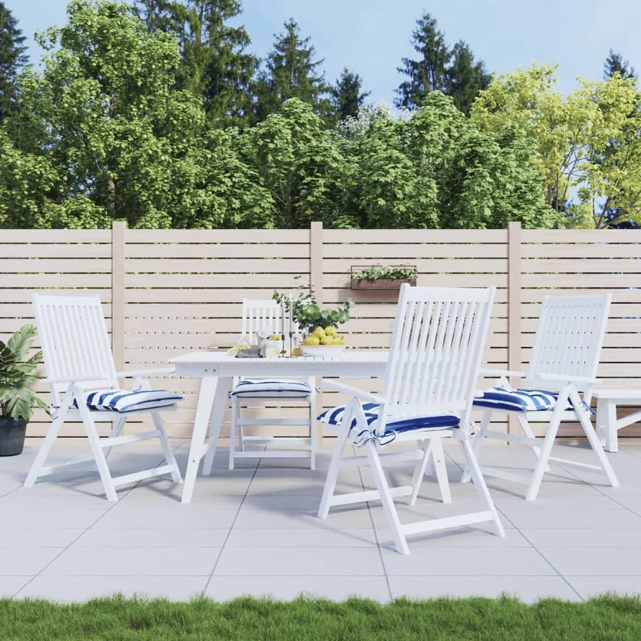 Coussins de chaise lot de 4 rayures bleues blanches 40x40x7 cm