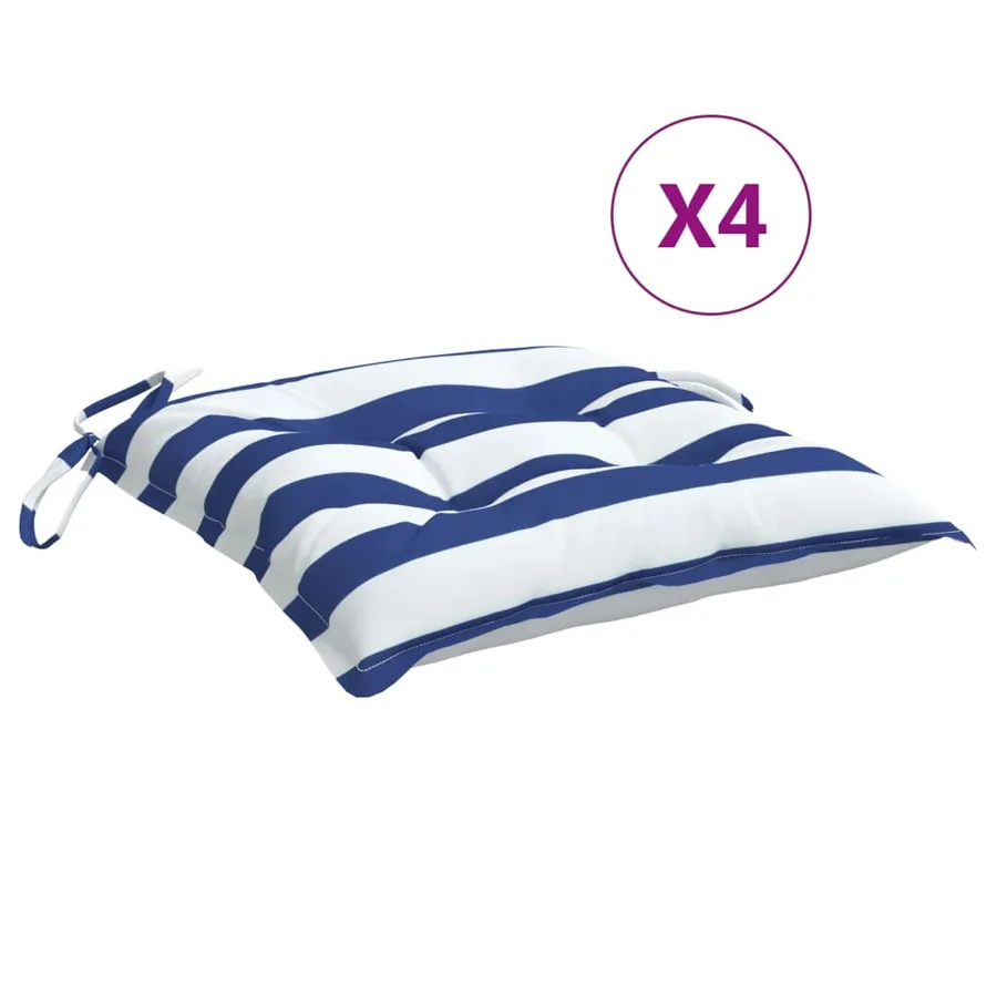 Coussins de chaise lot de 4 rayures bleues blanches 40x40x7 cm - 2