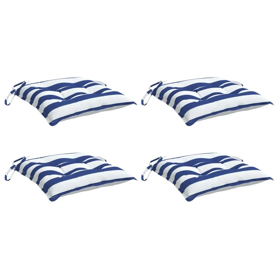 Coussins de chaise lot de 4 rayures bleues blanches 40x40x7 cm - 3