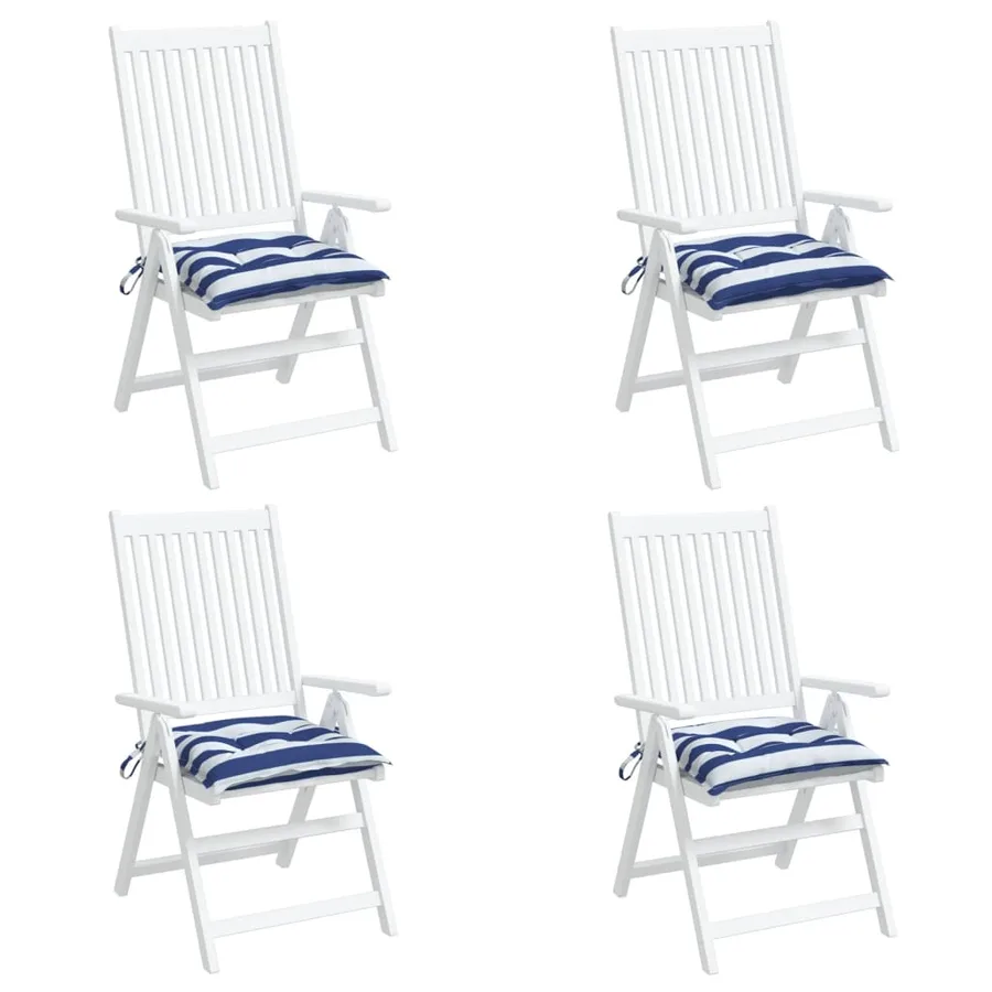 Coussins de chaise lot de 4 rayures bleues blanches 40x40x7 cm - 4