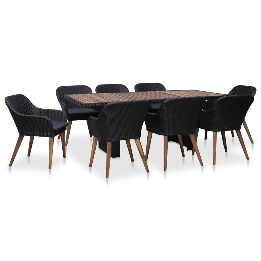 Ensemble à manger d'extérieur 9pcs coussins résine tressée noir