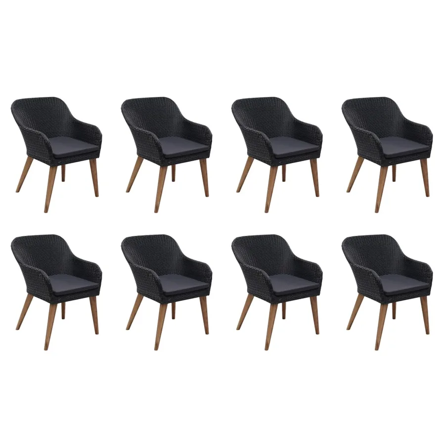 Ensemble à manger d'extérieur 9pcs coussins résine tressée noir - 2
