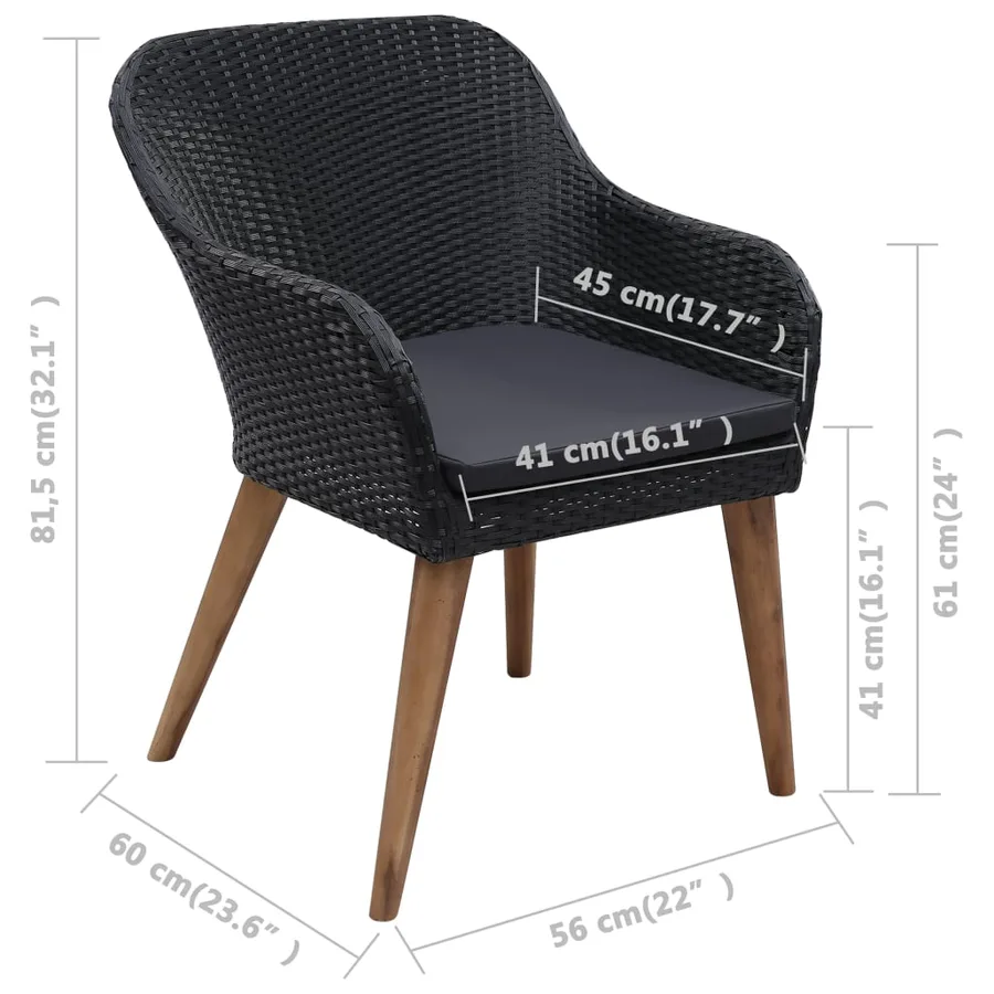 Ensemble à manger d'extérieur 9pcs coussins résine tressée noir - 7