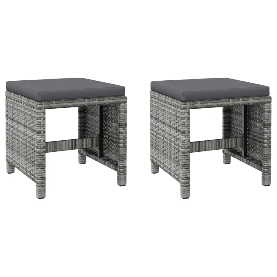 Jeu de chaise et tabouret de jardin 4 pcs Résine tressée Gris - 7