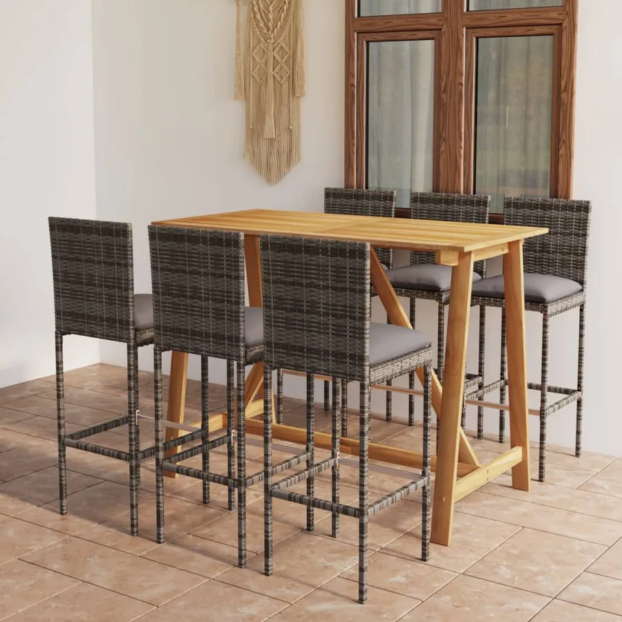 Ensemble de bar de jardin 7 pcs avec coussins Gris