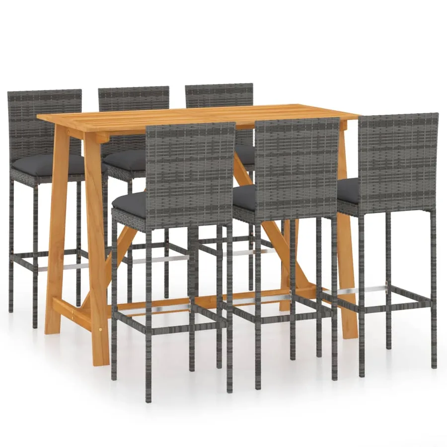 Ensemble de bar de jardin 7 pcs avec coussins Gris - 2
