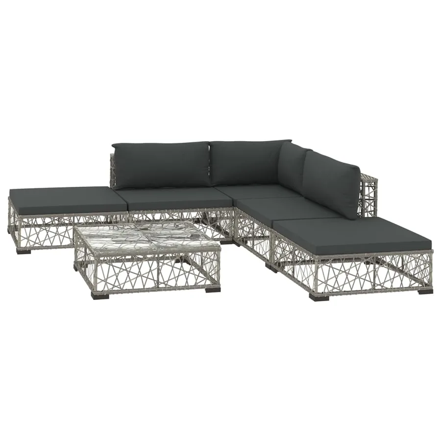 Salon de jardin 6 pcs avec coussins résine tressée gris - 2