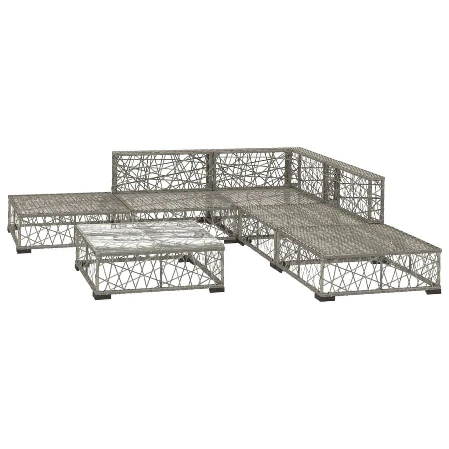 Salon de jardin 6 pcs avec coussins résine tressée gris - 3