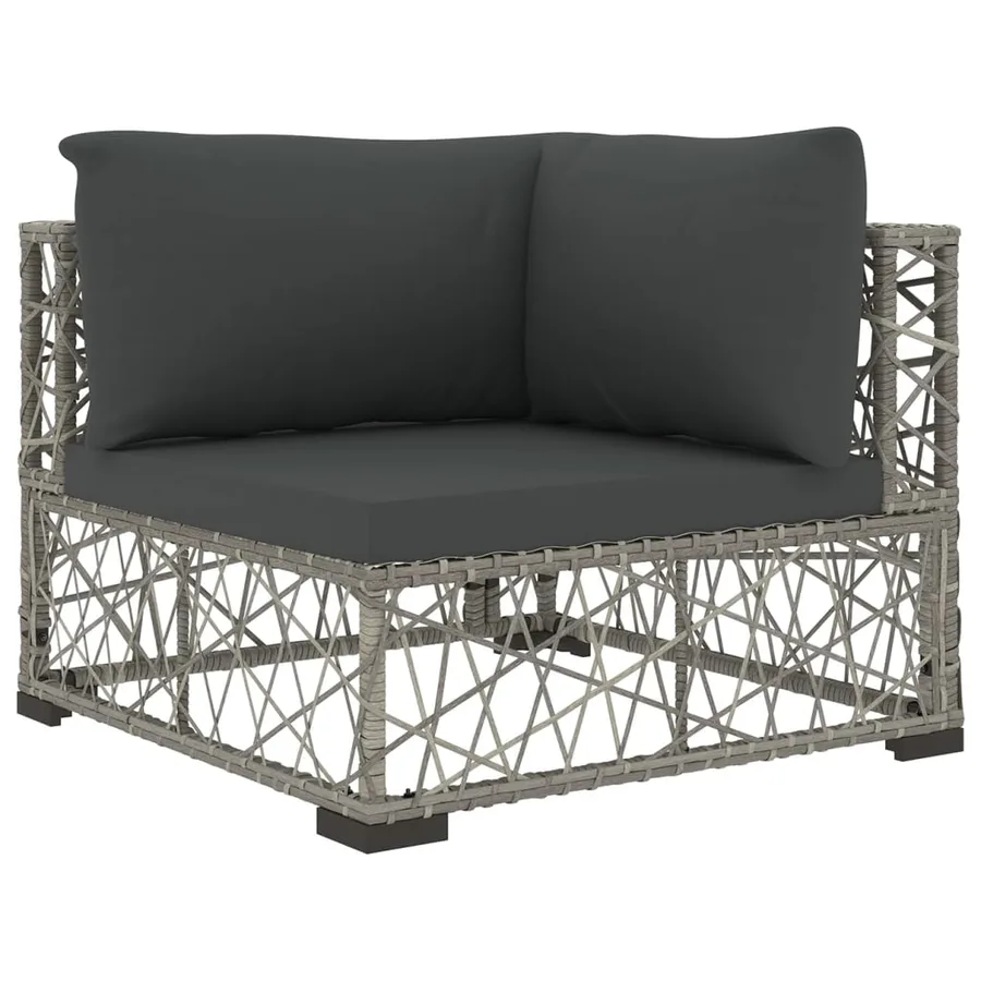 Salon de jardin 6 pcs avec coussins résine tressée gris - 4