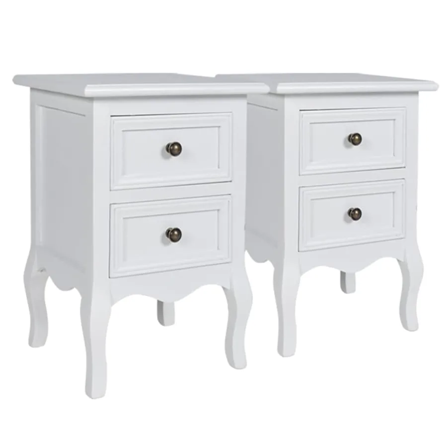 Table de chevet 2 pcs avec 2 tiroirs MDF Blanc - 2