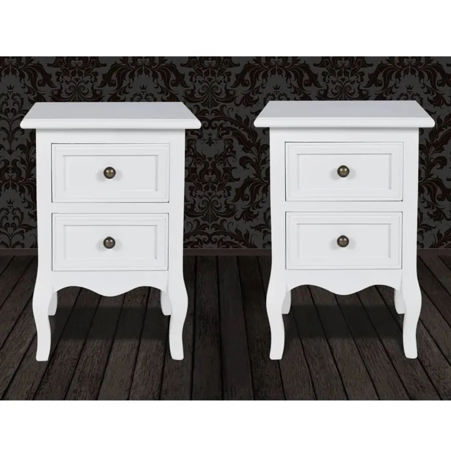 Table de chevet 2 pcs avec 2 tiroirs MDF Blanc - 3