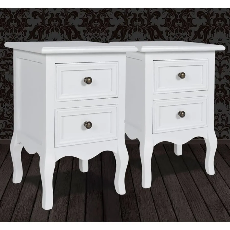 Table de chevet 2 pcs avec 2 tiroirs MDF Blanc - 4