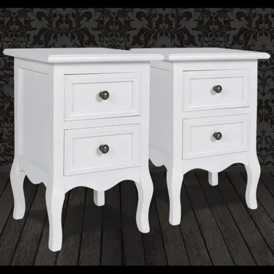 Table de chevet 2 pcs avec 2 tiroirs MDF Blanc - 7