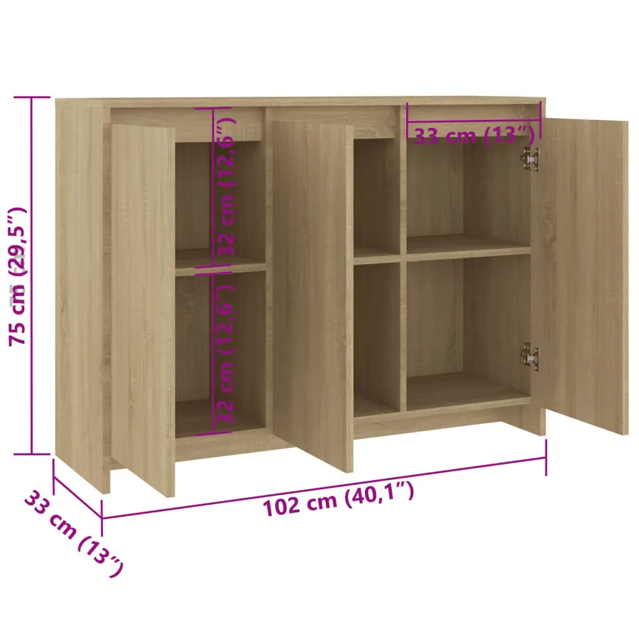 Buffet Chêne sonoma 102x33x75 cm Bois d'ingénierie - 8