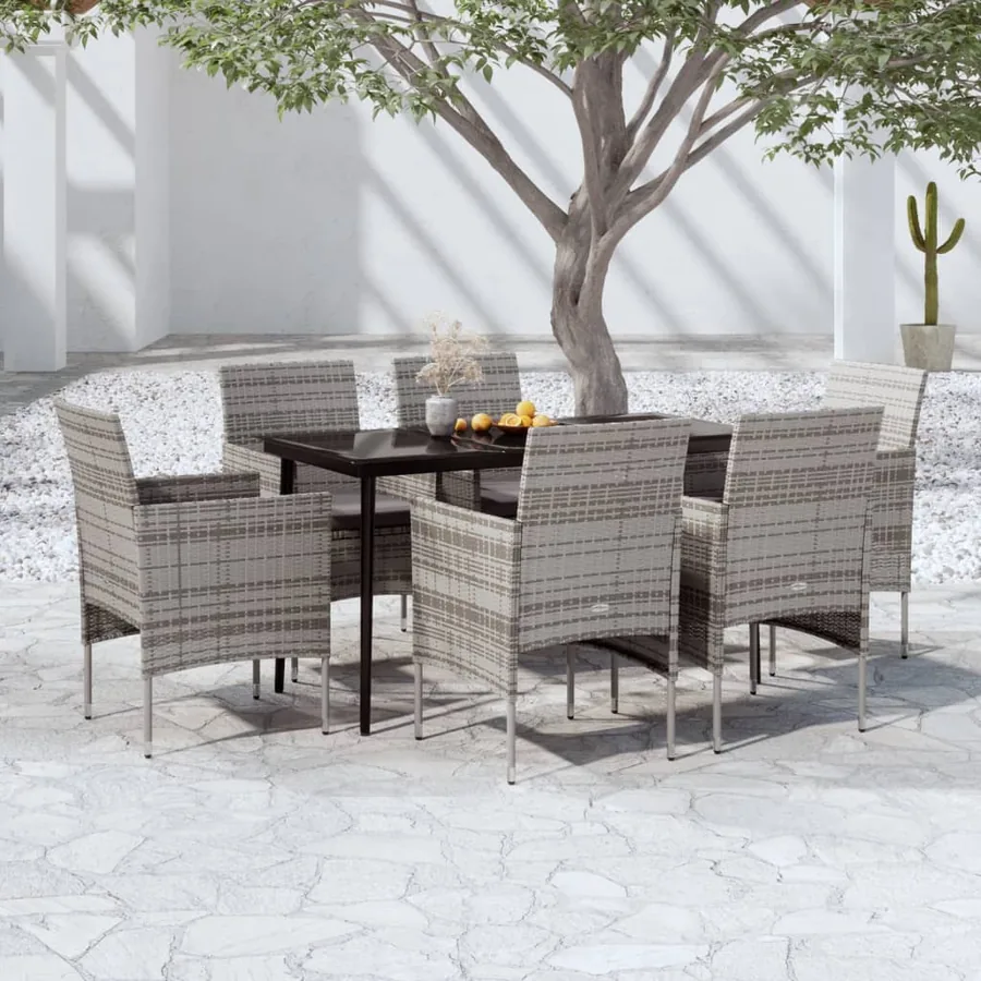 Ensemble à manger de jardin coussins 7pcs Gris et noir