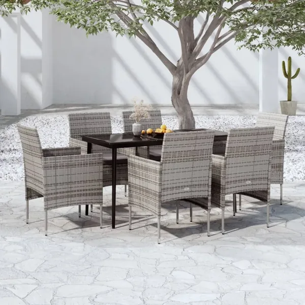Ensemble à manger de jardin coussins 7pcs Gris et noir
