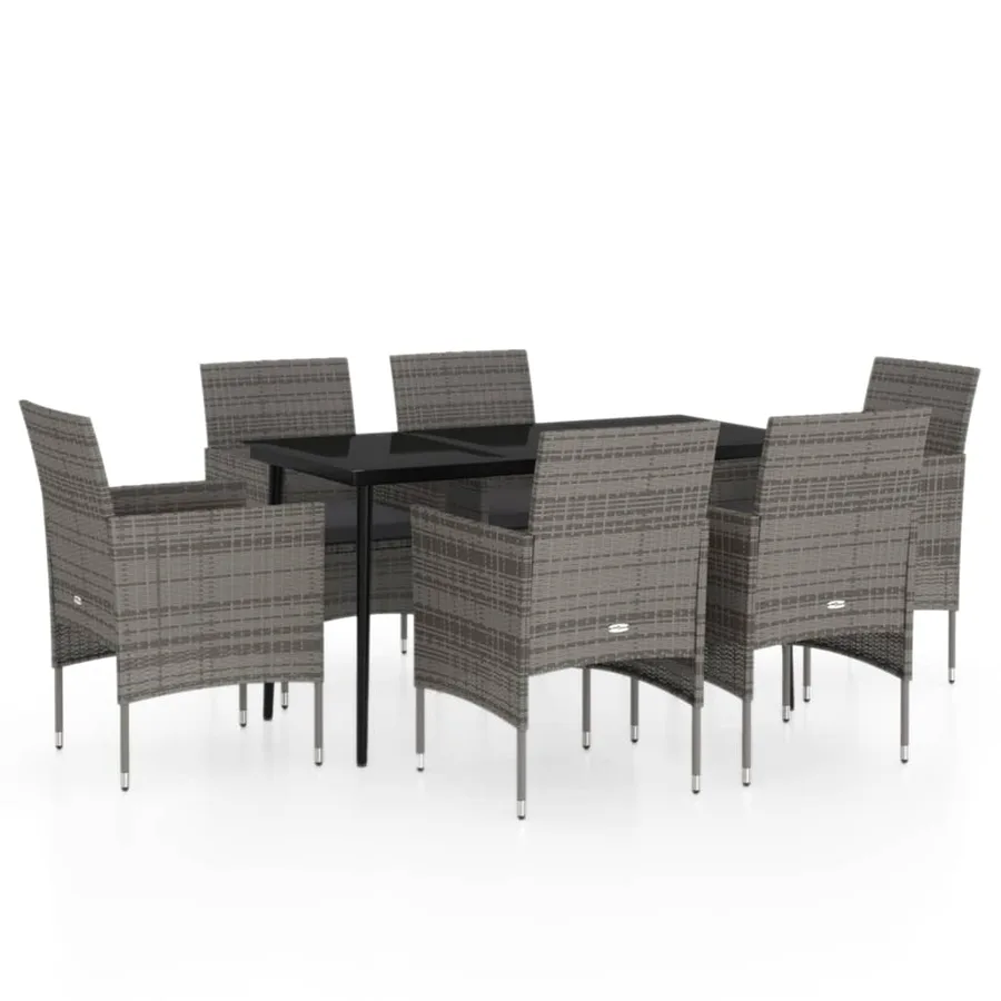 Ensemble à manger de jardin coussins 7pcs Gris et noir - 2