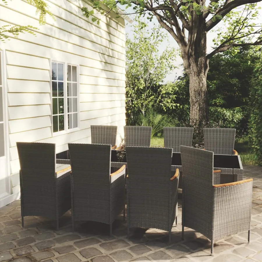Ensemble à manger d'extérieur 9pcs coussins Résine tressée Gris