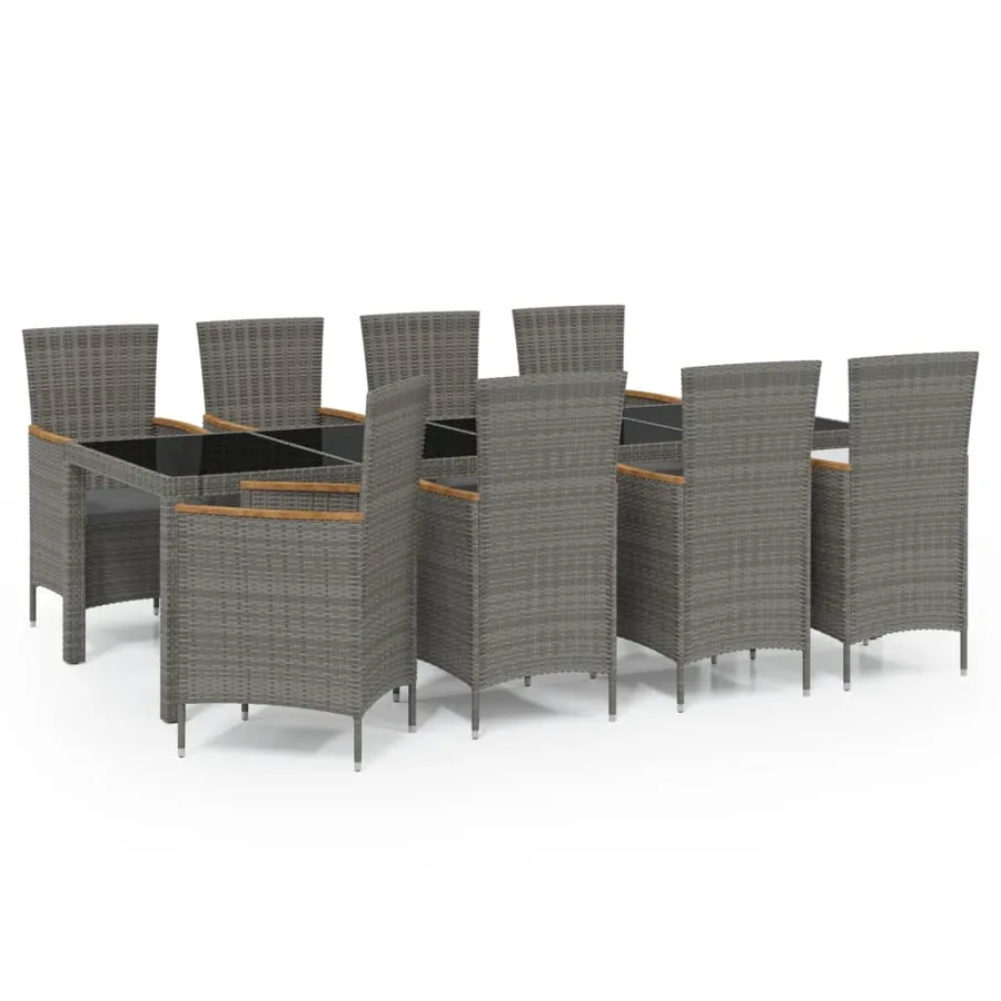 Ensemble à manger d'extérieur 9pcs coussins Résine tressée Gris - 2