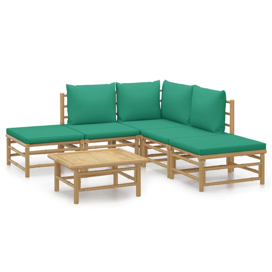 Salon de jardin 6 pcs avec coussins vert bambou - 2