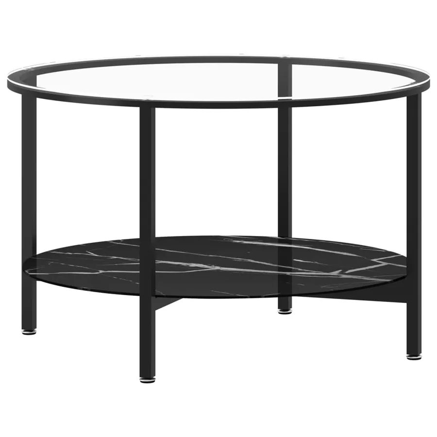 Table à thé Noir et marbre noir 70 cm Verre trempé - 2