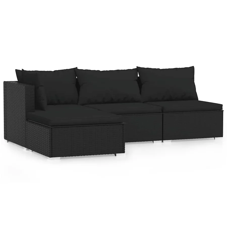 Salon de jardin 4 pcs avec coussins Noir Résine tressée - 2