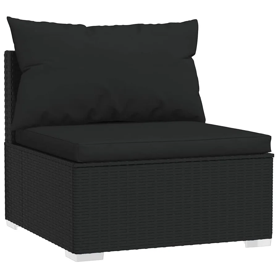 Salon de jardin 4 pcs avec coussins Noir Résine tressée - 3